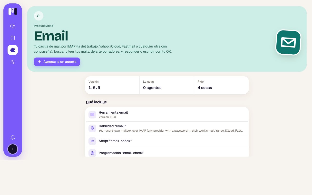 La página del plugin Email
