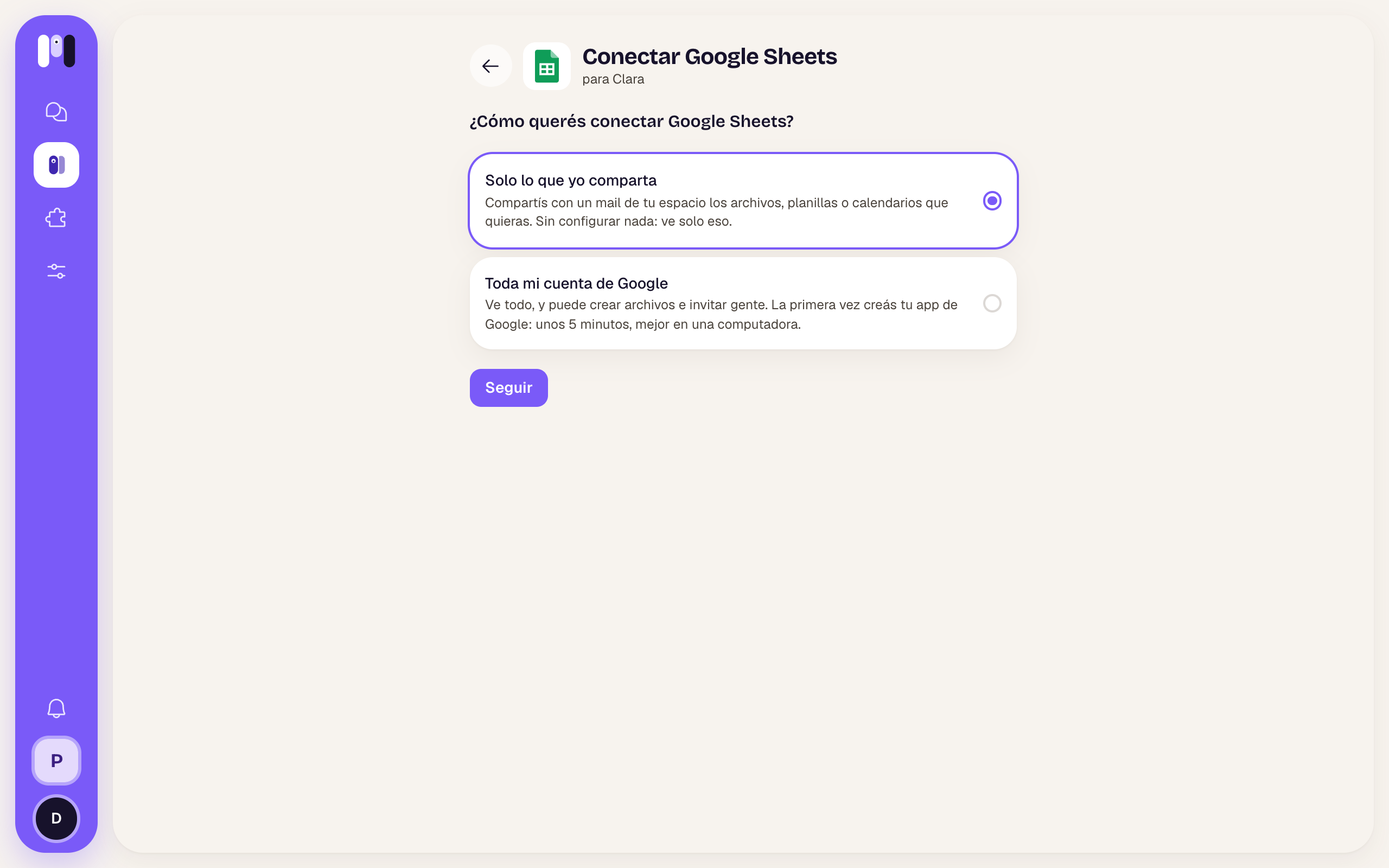 Instalador de Google Sheets con Solo lo que yo comparta y Toda mi cuenta de Google
