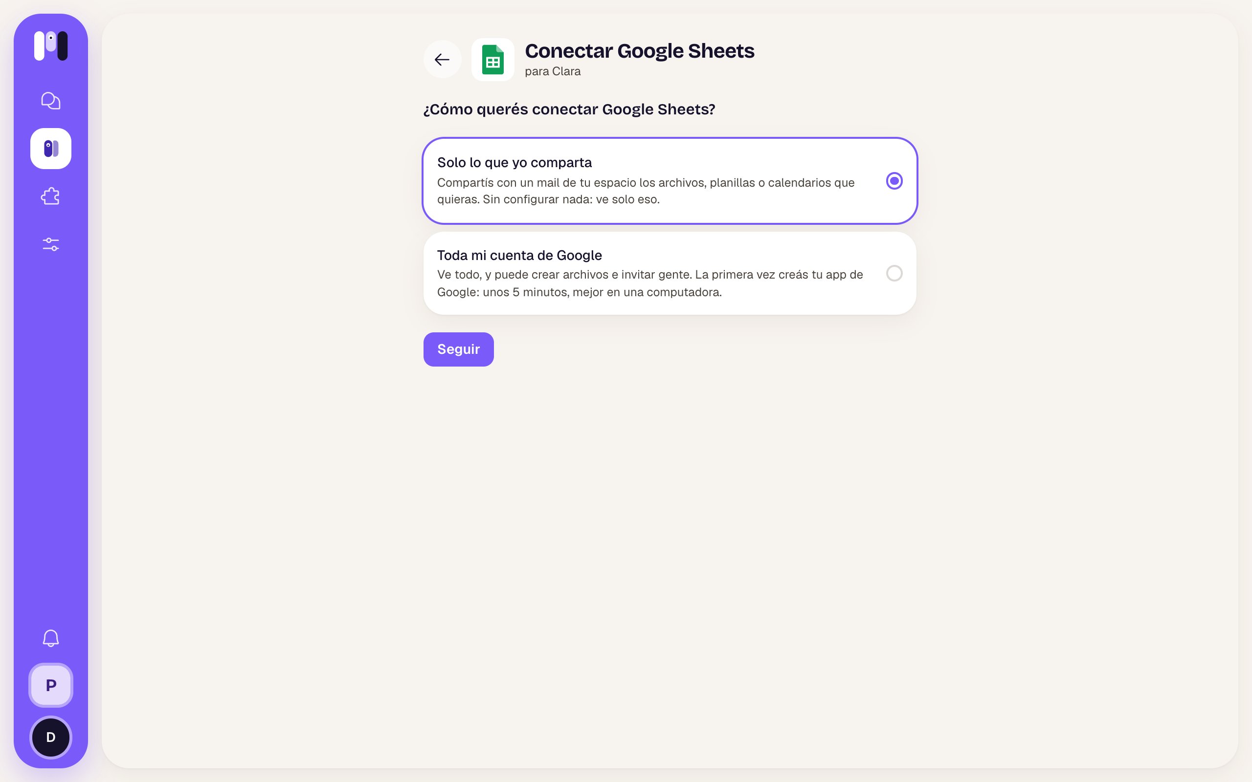 Instalador de Google Sheets con Solo lo que yo comparta y Toda mi cuenta de Google