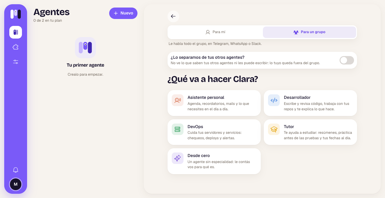 Paso Para quién con la opción Para un grupo elegida
