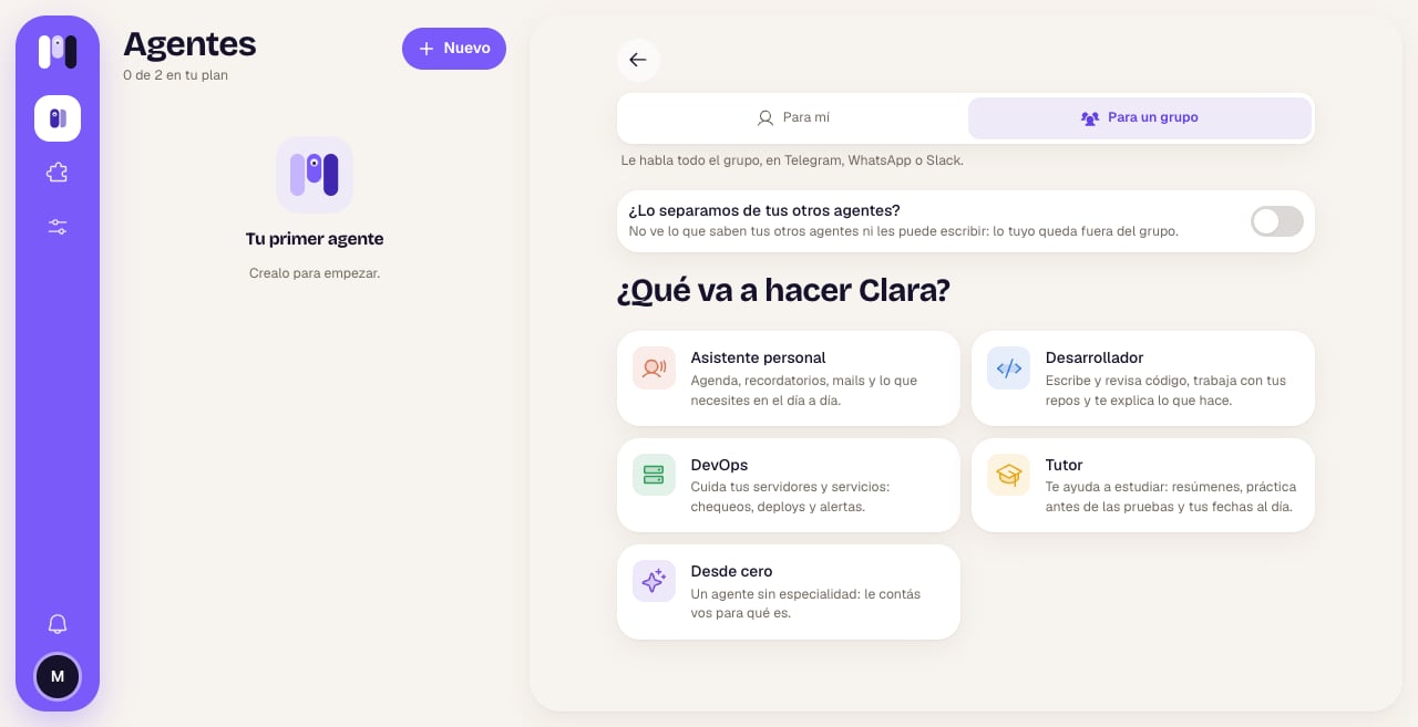 Paso Para quién con la opción Para un grupo elegida