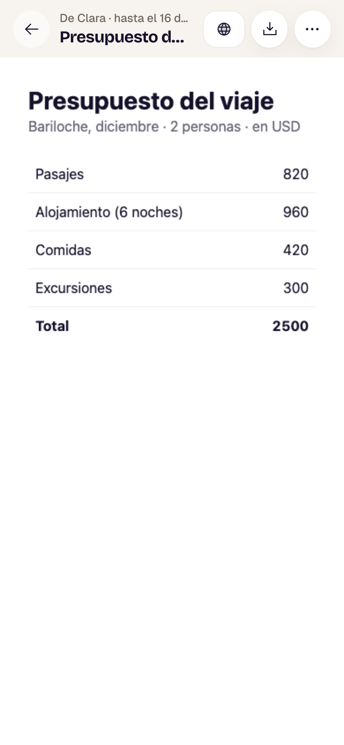 El mismo artifact en el teléfono, con los botones redondos arriba