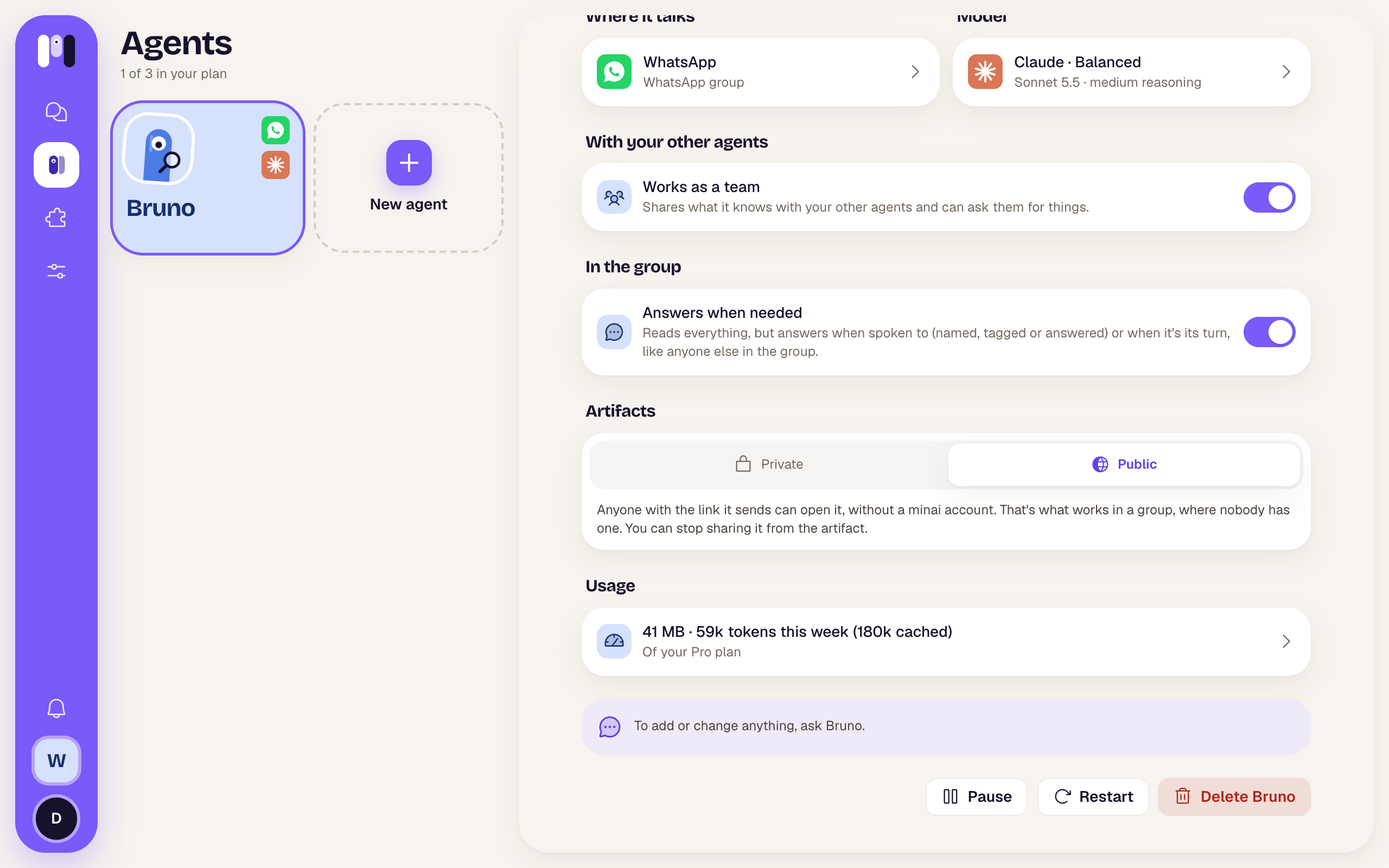 Artifacts section of Bruno's Overview with Public selected