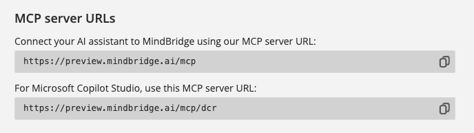 Copy the MCP server URL for your environment.
