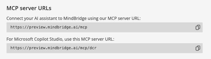 Copy the MCP server URL for your environment.
