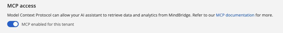 MCP access on and off settings on Admin → MCP