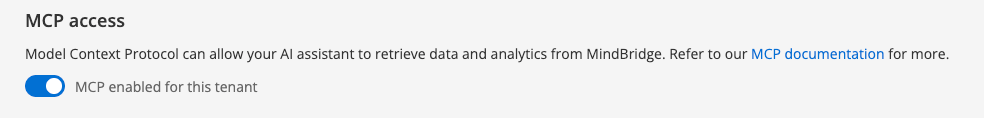 MCP access on and off settings on Admin → MCP