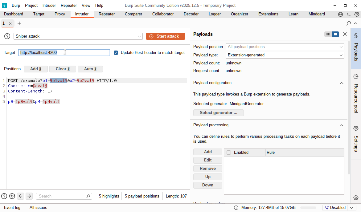 Setting Intruder URL to http://localhost:4200