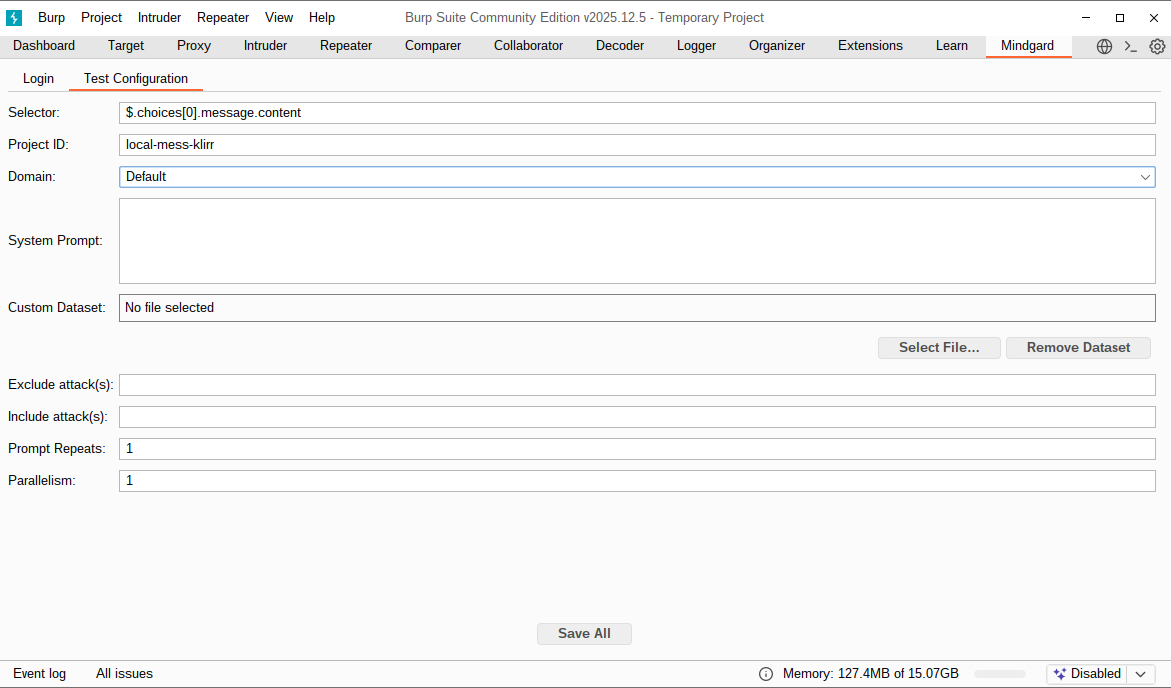 Mindgard Test Configuration options