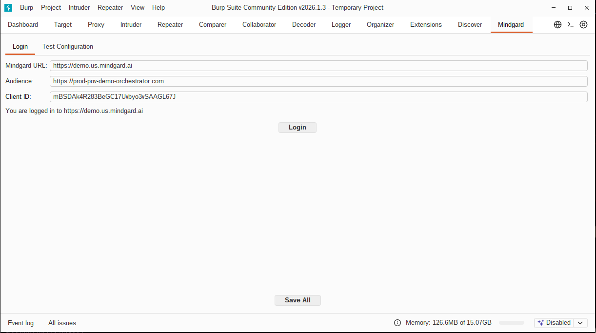 Mindgard URL setting
