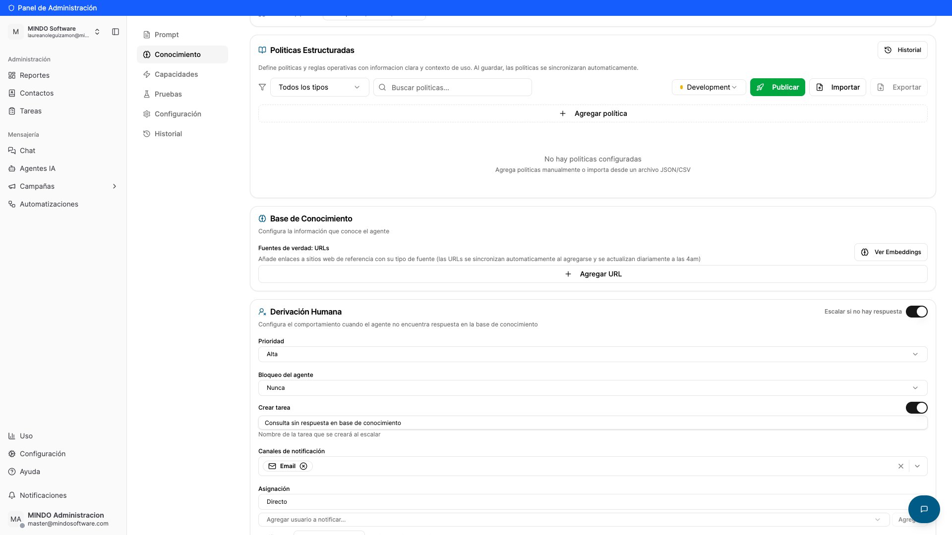 Knowledge tab with the empty Structured Policies section