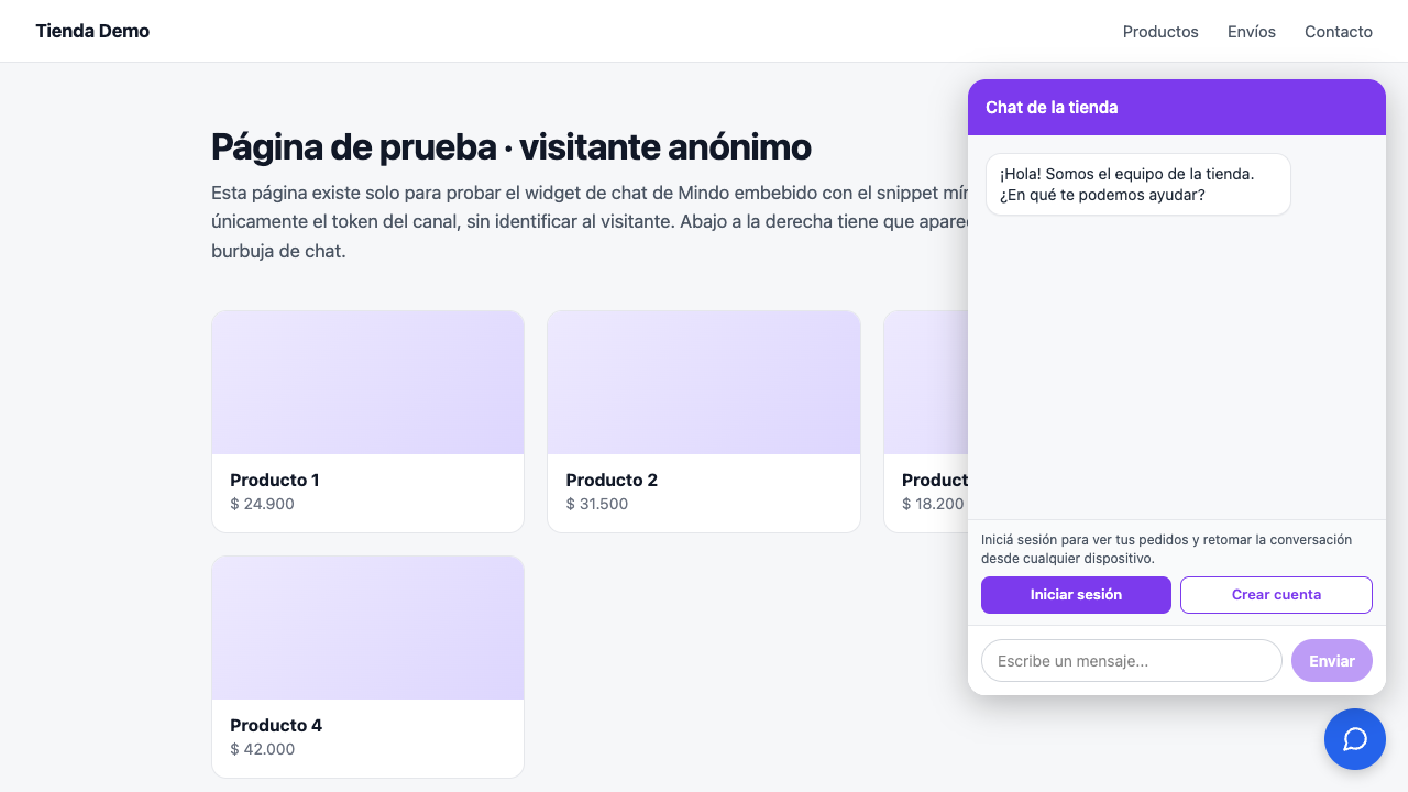 Widget with log in and sign up buttons