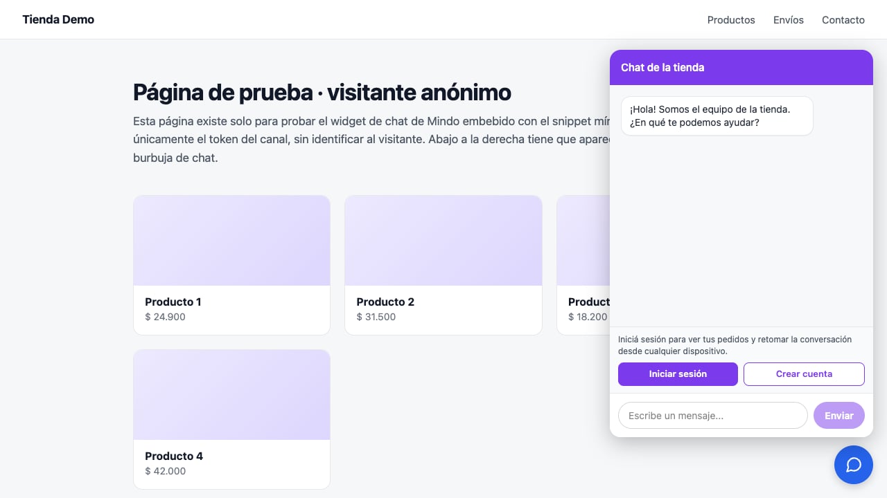 Widget with log in and sign up buttons