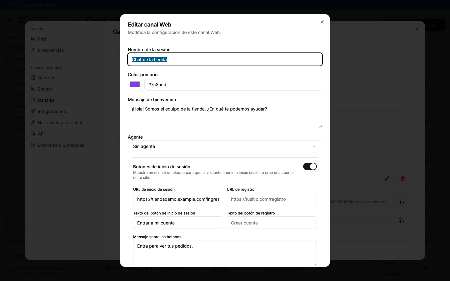 Configuration of the widget's login and sign-up buttons