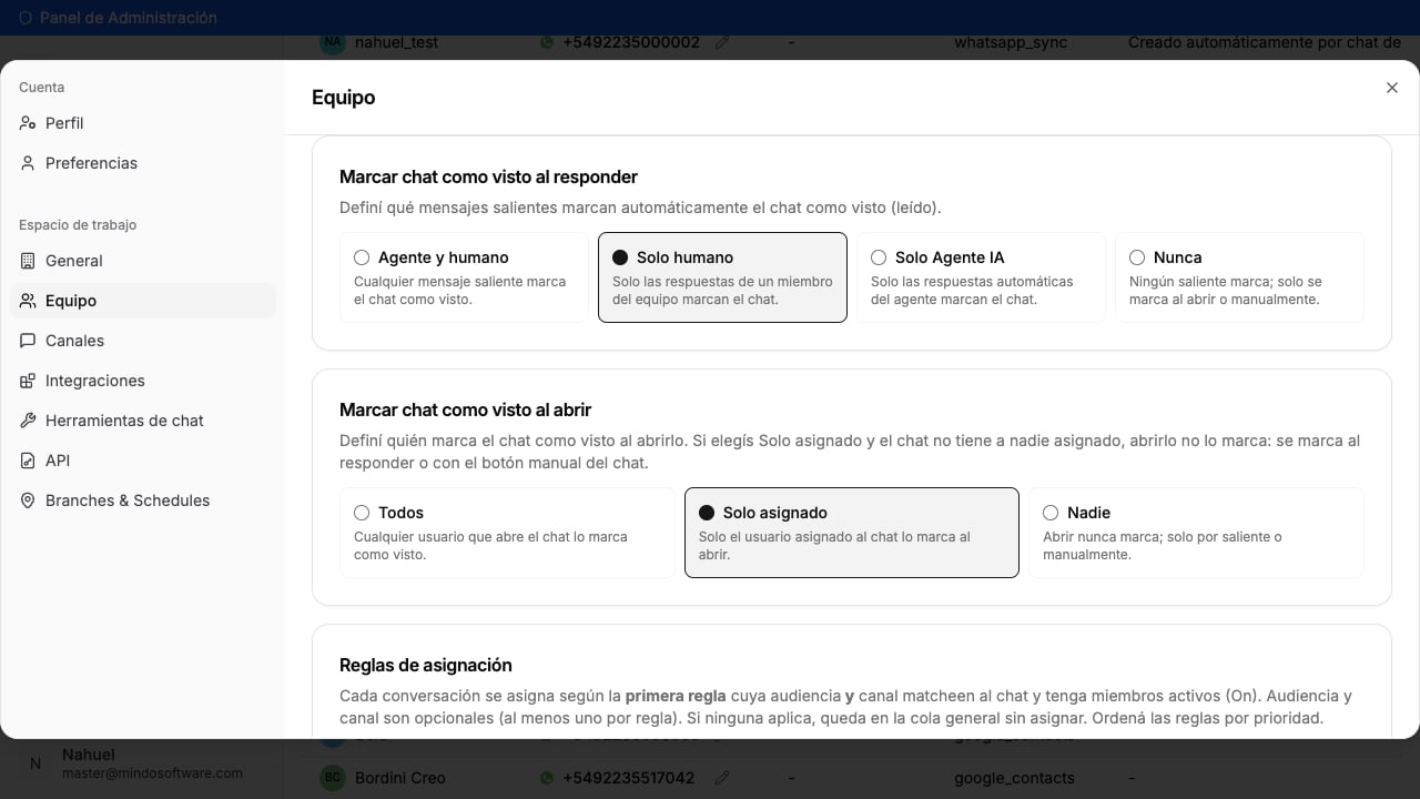 Opções: Todos, Somente atribuído, Ninguém