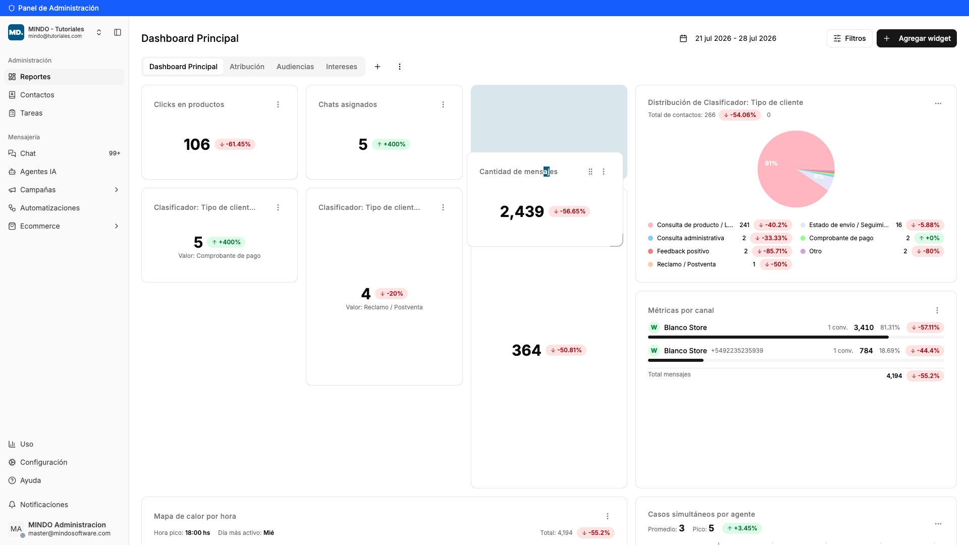 Widget siendo arrastrado con el hueco resaltado que indica dónde va a quedar