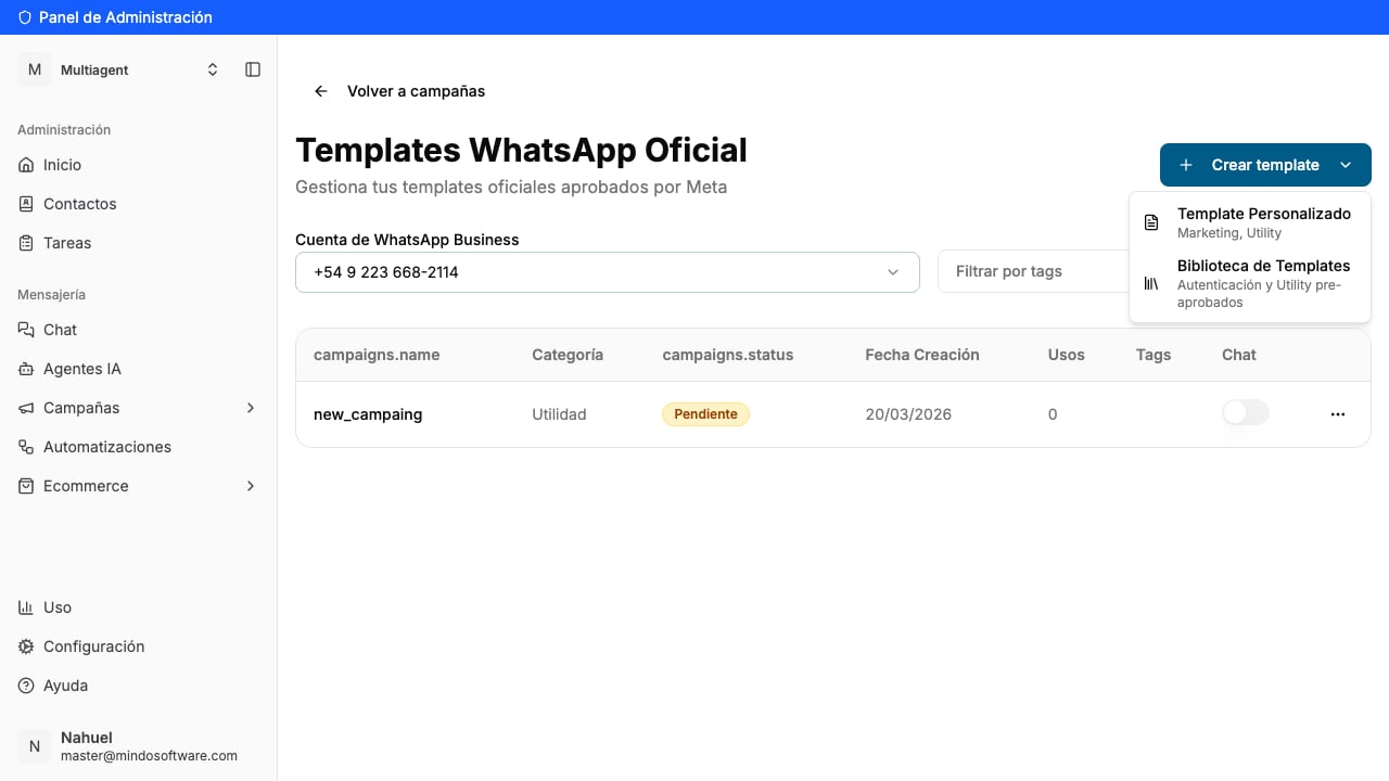 Criar um template novo sem sair do chat
