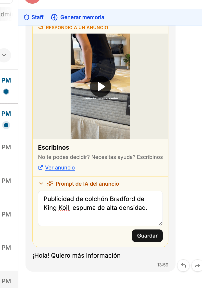 Campo Prompt de IA del anuncio con la descripción del producto real cargada