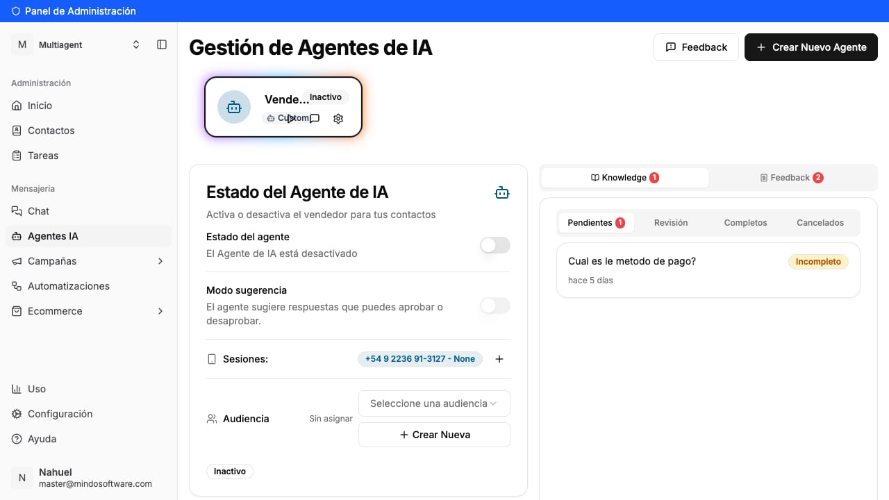 AI Agents list with the agent Inactive