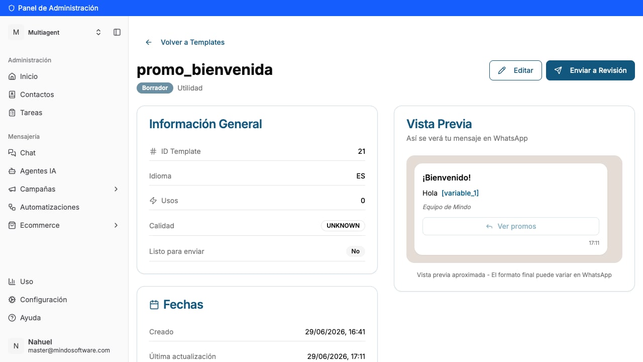 Plantilla creada con estado Borrador