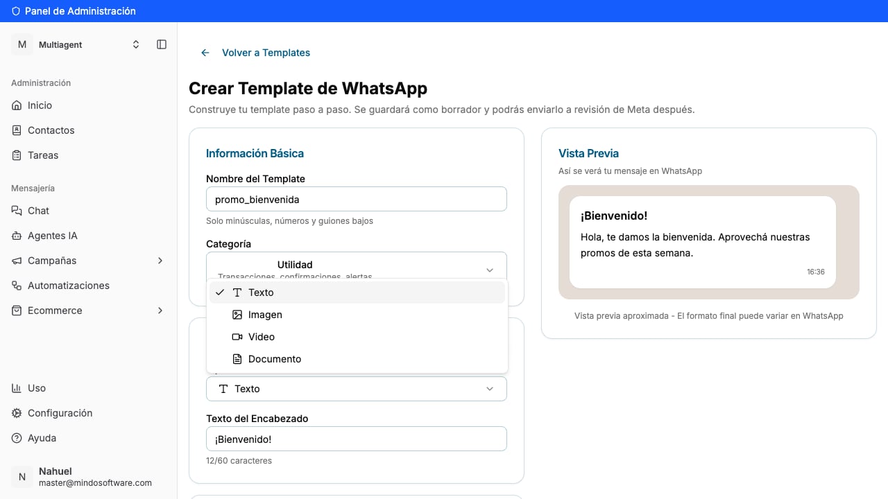 Configuración del encabezado de la plantilla
