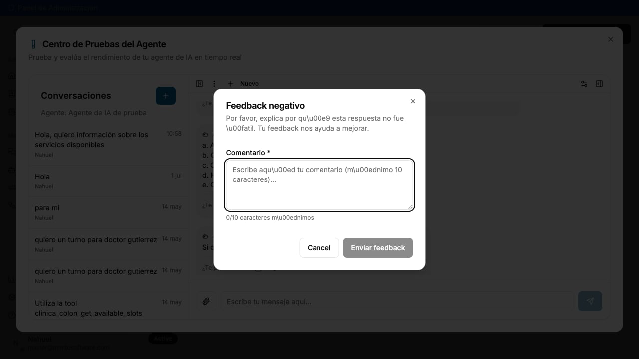 Negative feedback dialog with comment field