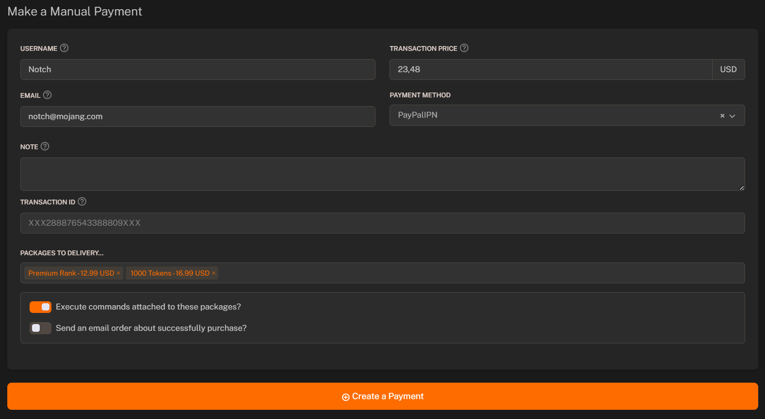 Create Manual Payment