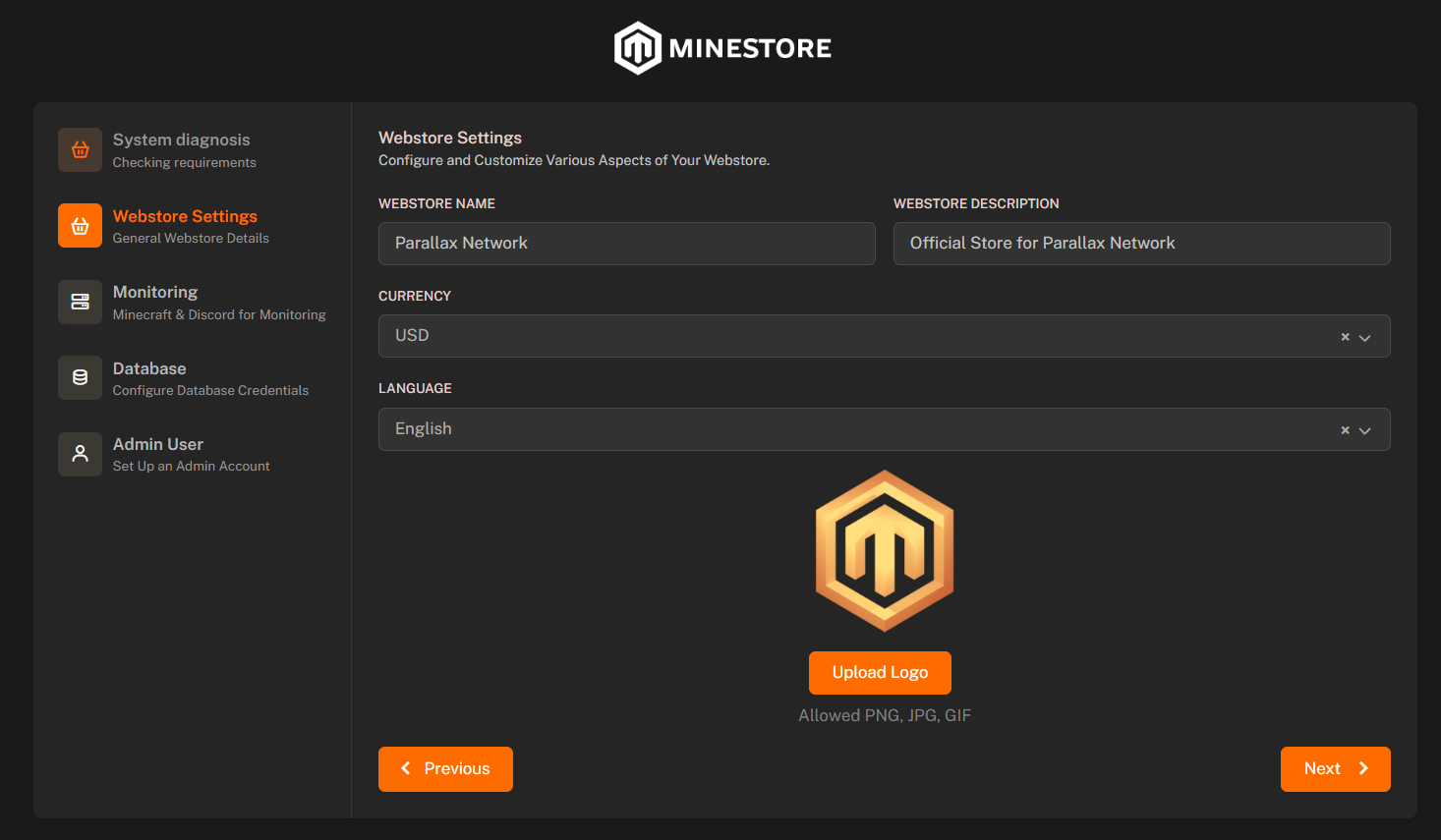 Step 2 - Webstore Information