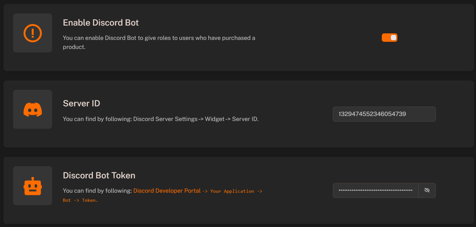Discord Settings in Admin Panel