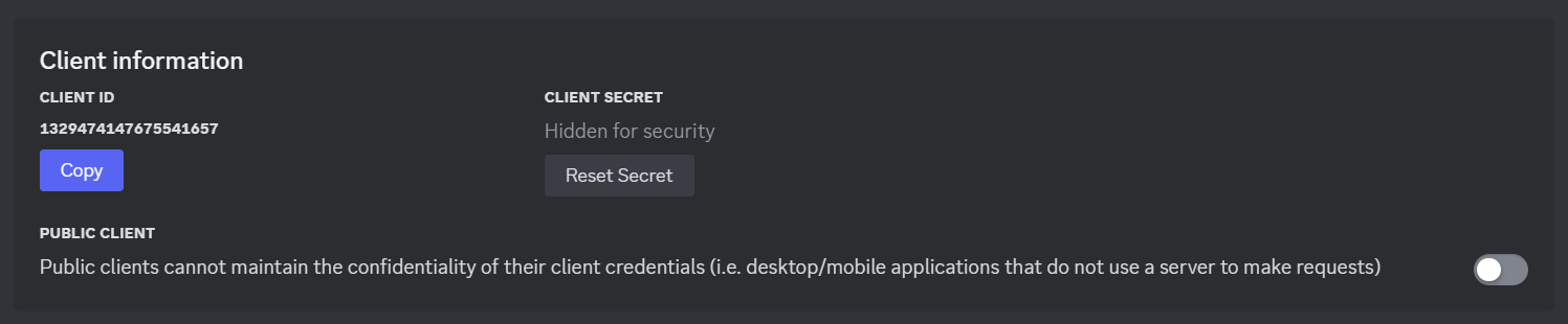 Discord Client ID and Secret