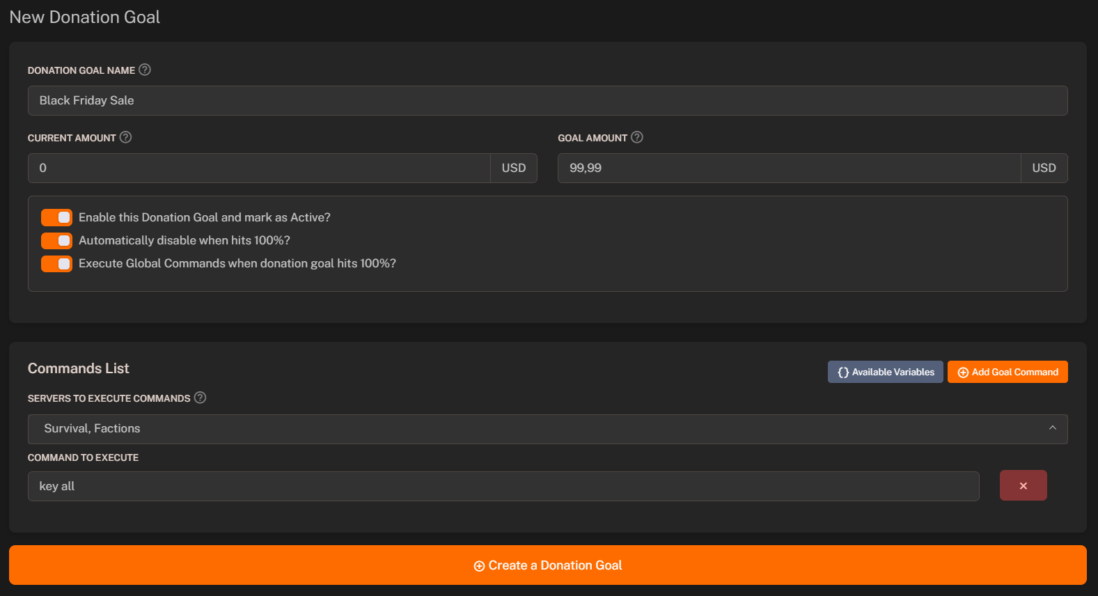 Configure Donation Goals