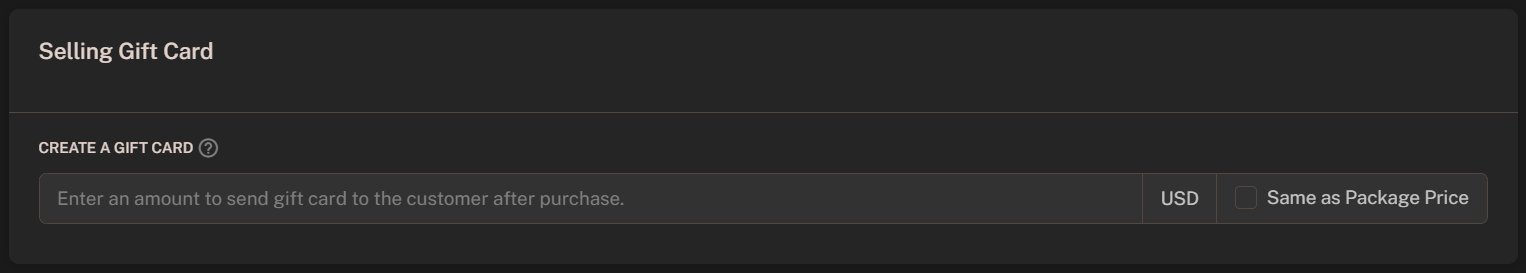 Giftcard Package Value