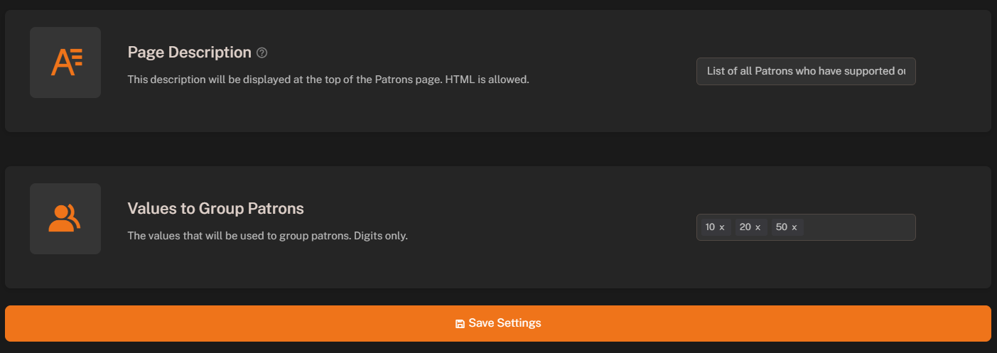 Patrons Module Settings