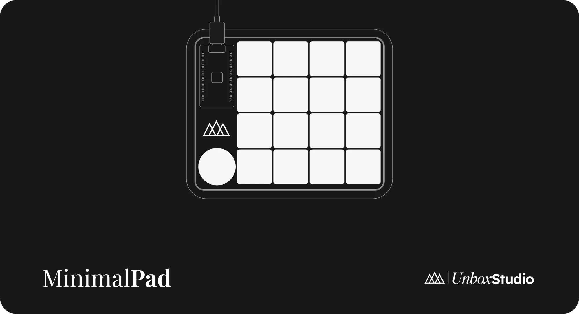 A MinimalPad with a USB cable plugged in, drawn in white on black