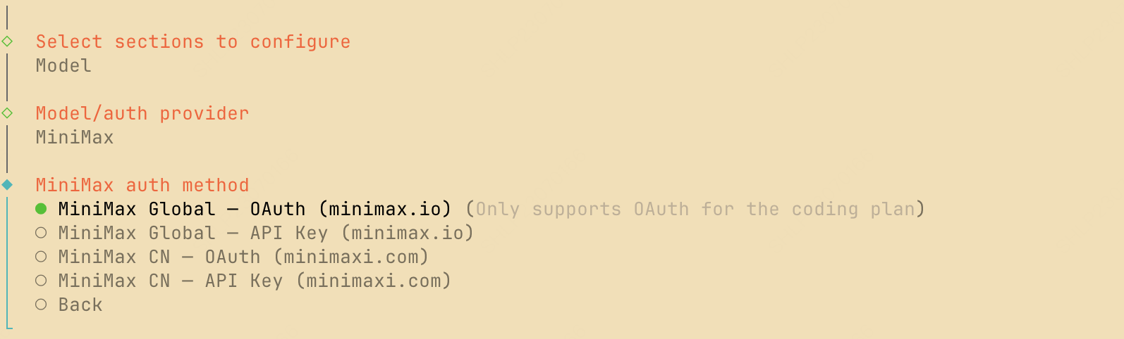 Select MiniMax Global OAuth