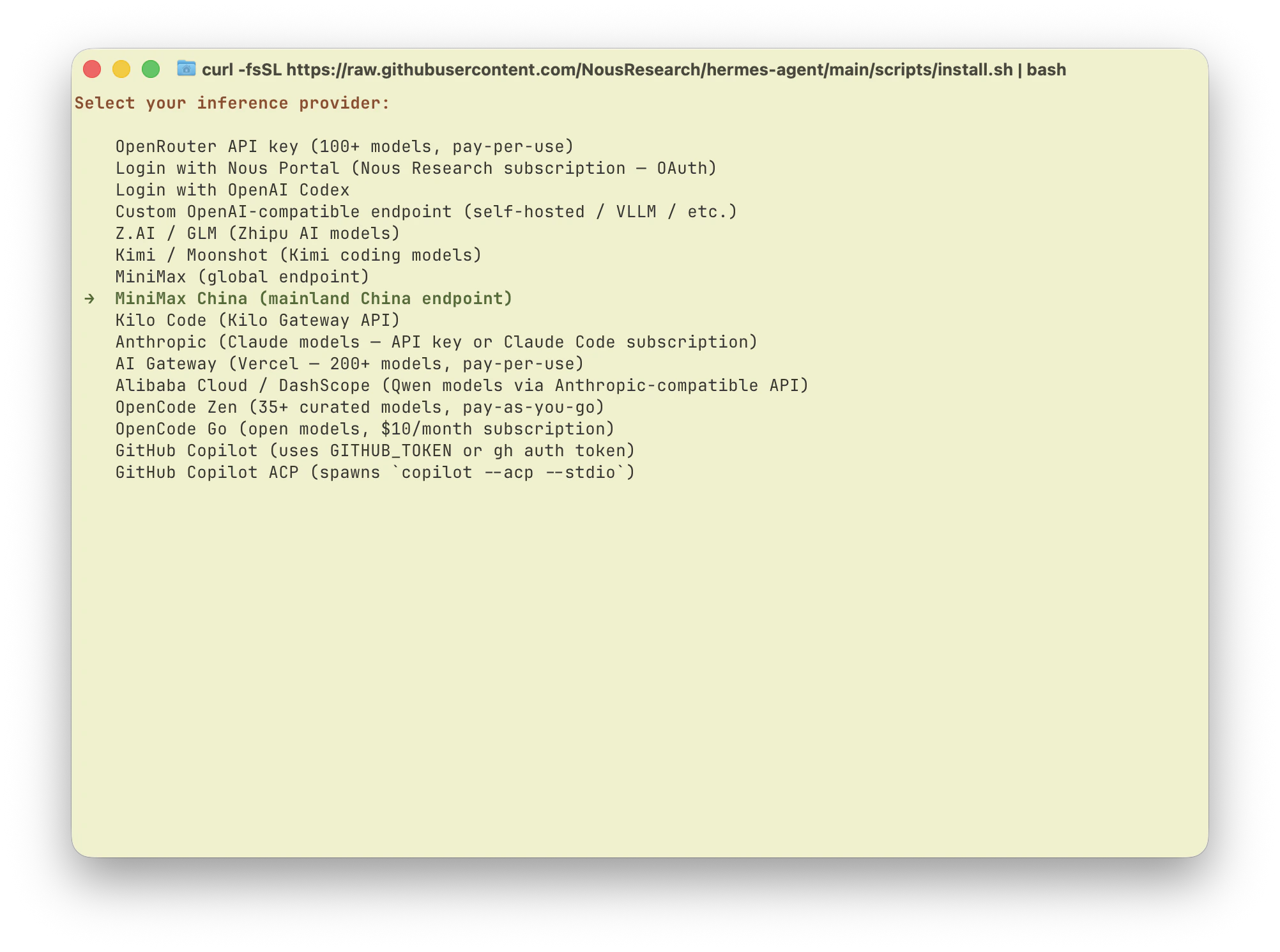 选择 MiniMax China (mainland China endpoint)