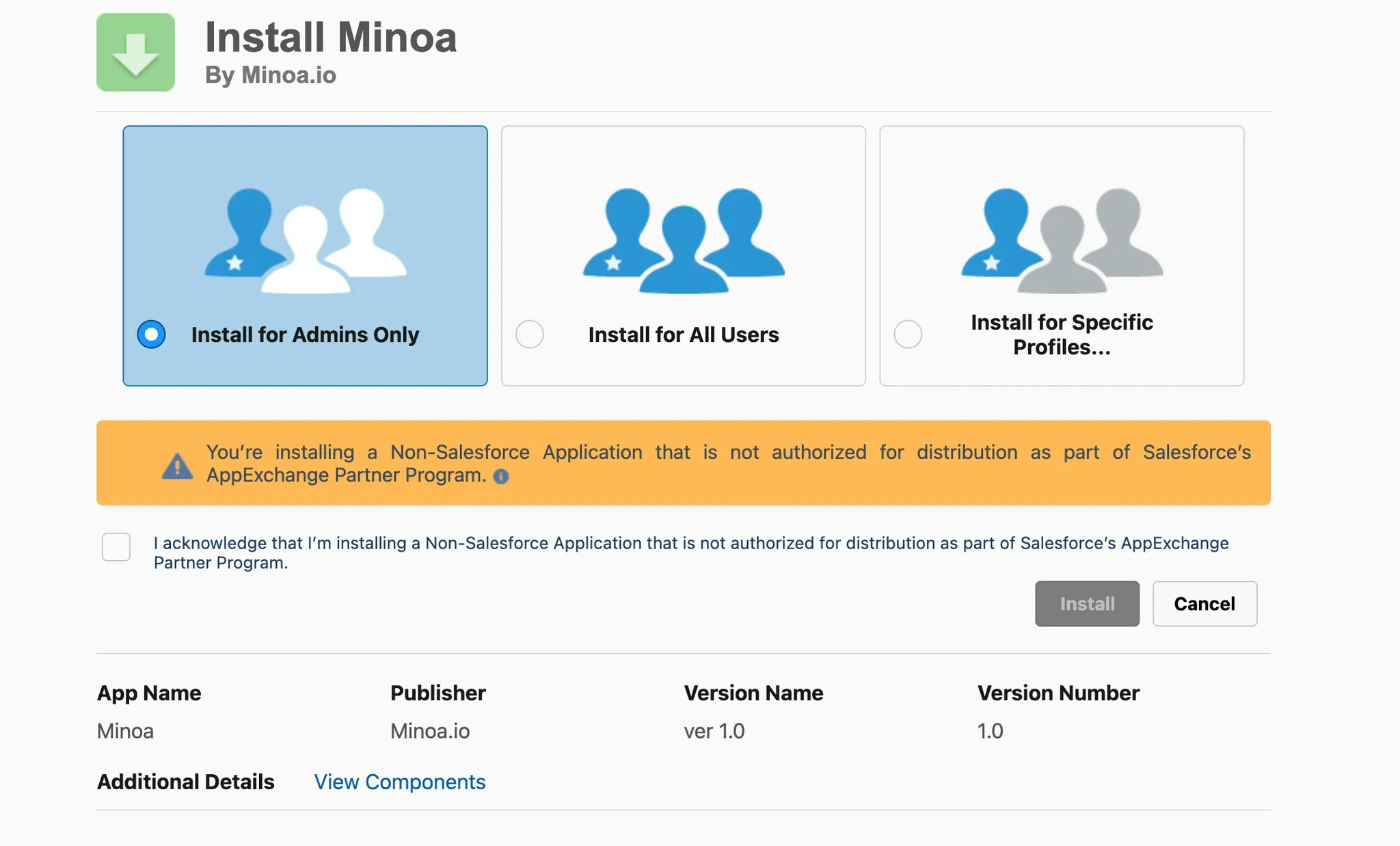 SF Install Settings Web