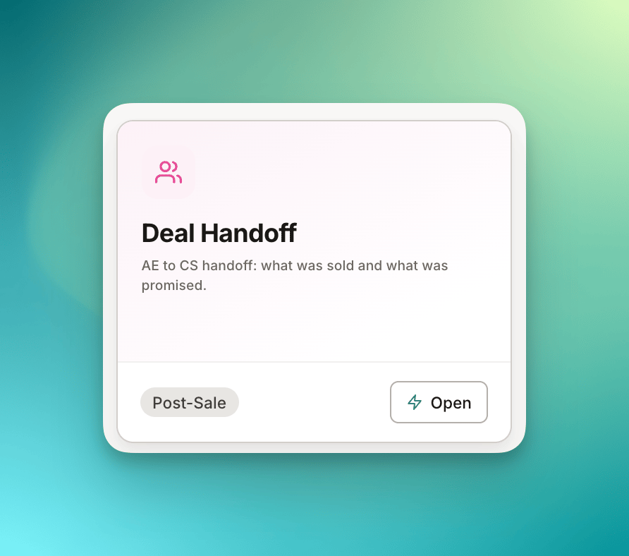 The Deal Handoff card on a deal page, tagged Post-Sale