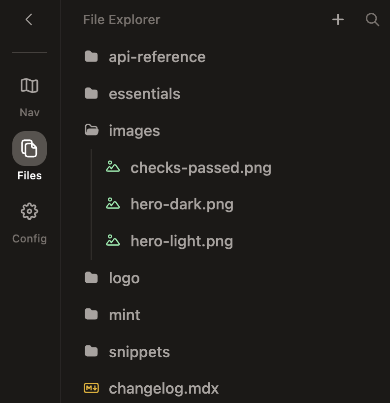 File explorer open in the editor sidebar menu.