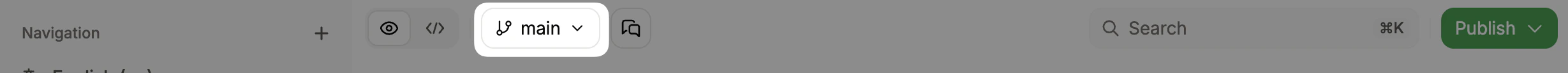 Branch name emphasized in the editor toolbar.