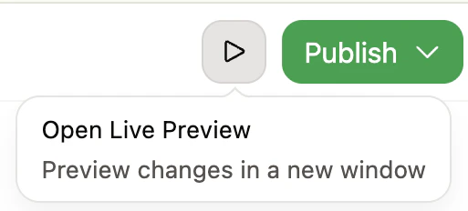 Live preview button on the editor toolbar.