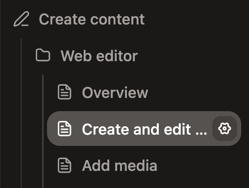 A page highlighted in the sidebar so that the settings gear icon is visible.