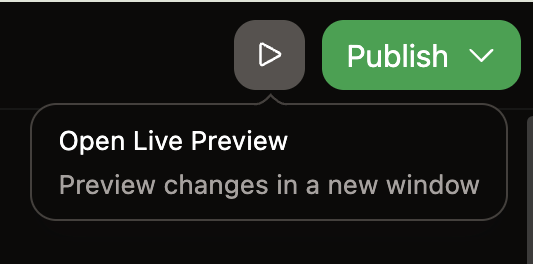 Live preview button on the editor toolbar.