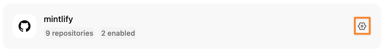 The gear icon next to the organization name in light mode.