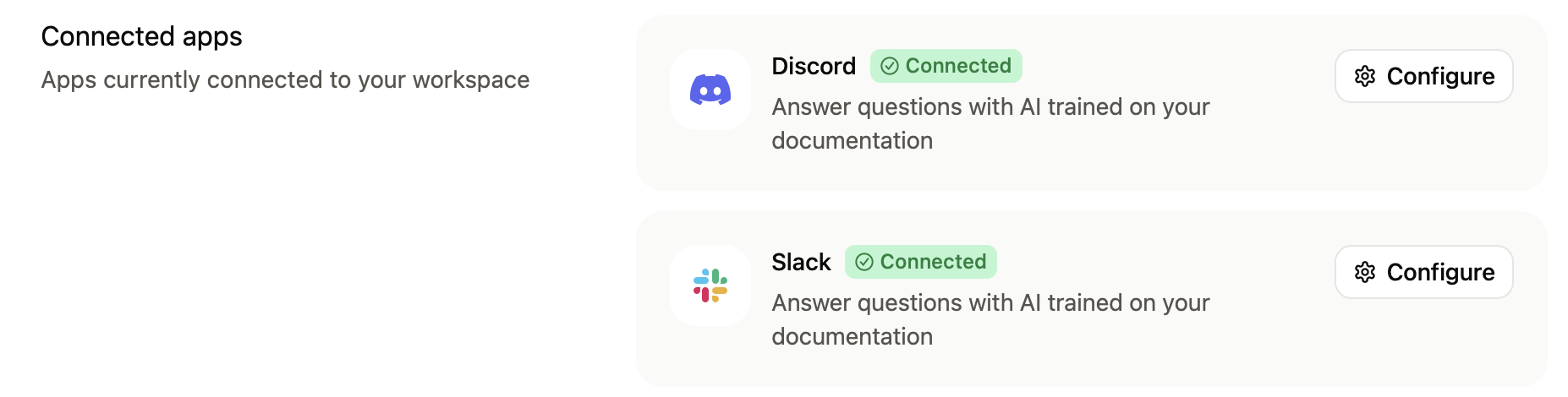 La sección de apps conectadas de la página del assistant.