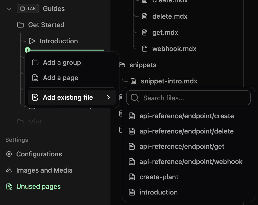 Add existing file menu expandeda.