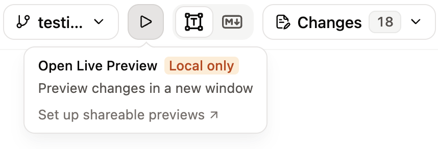 Live preview button on the editor toolbar.