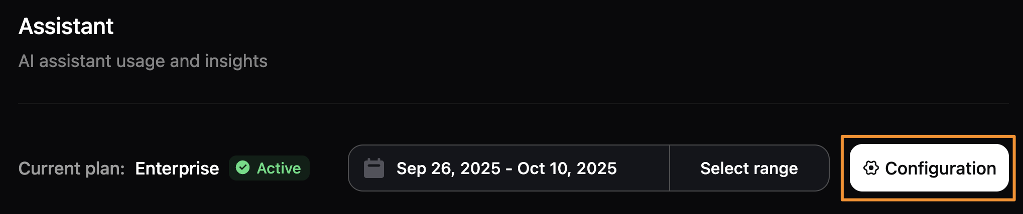 La barre d’outils de l’assistant dans le Dashboard. Le bouton Configuration est mis en évidence par un rectangle orange.