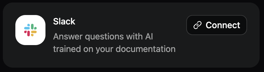 El botón Connect en la tarjeta de Slack en modo oscuro.