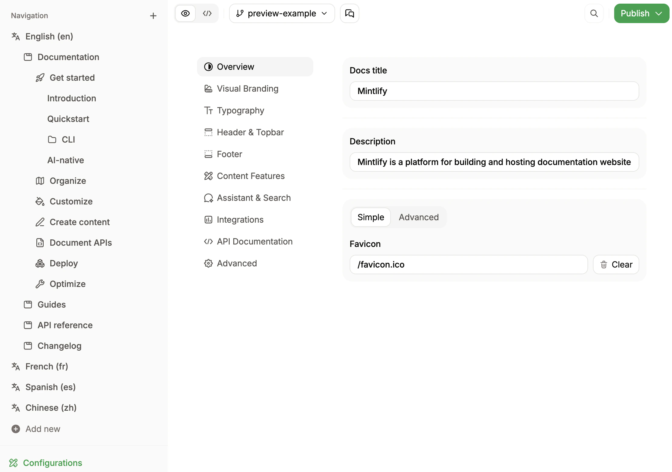 Paramètres de Configurations dans la barre latérale en mode clair.
